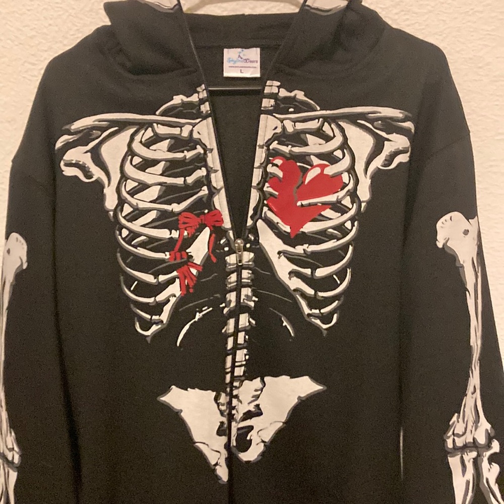 Skyline Wears men’s black goth skeleton zips up over face hoodie,